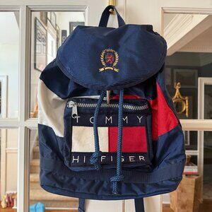 Vintage Tommy Hilfiger Canvas Logo Spell Out Drawstring Backpack